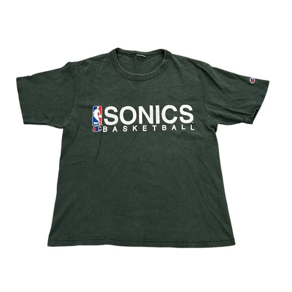 Vintage 1990's Champion Seattle Sonics NBA Basketball Green T-Shirt Men's Medium - Picture 1 of 7